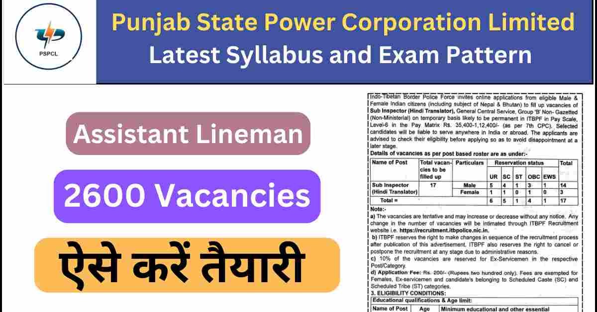 PSPCL Assistant Lineman Latest Syllabus 2025