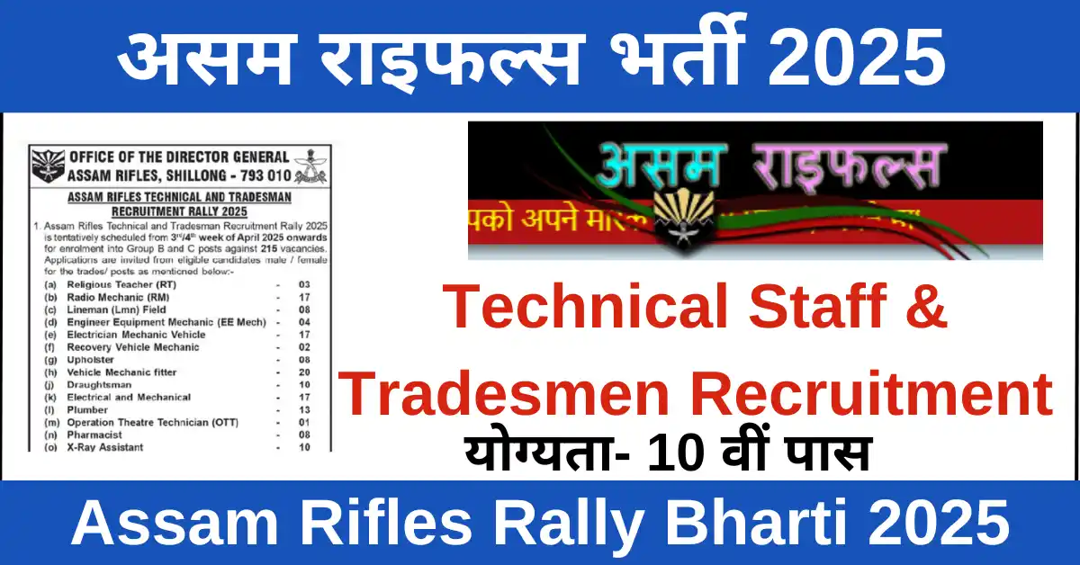 Assam Rifles Tradesmen and Technical Recruitment 2025