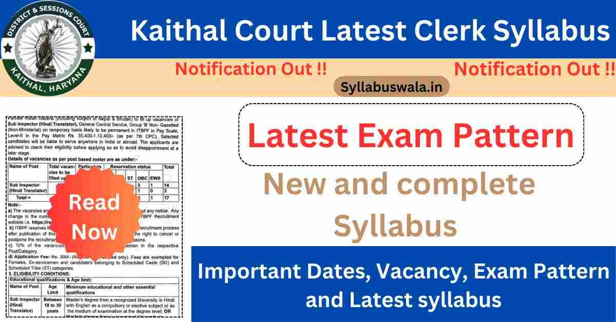 Kaithal Court Clerk Latest Syllabus 2025